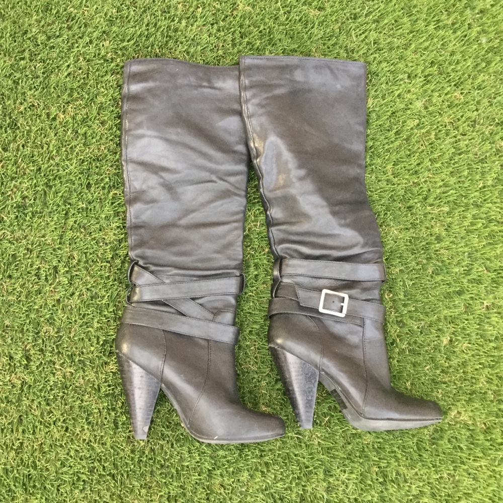 NBW Black leather knee boots